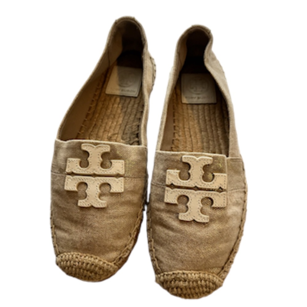TORY BURCH Beige Canvas Weston Espadrilles Flats..Size:7
